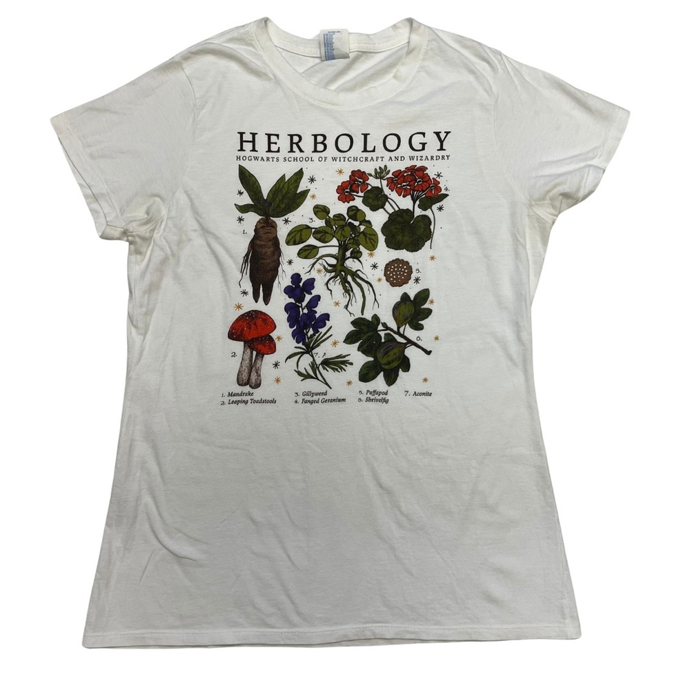 Harry Potter Herbology Graphic Tee Women's M White Wizard Plants Shirt